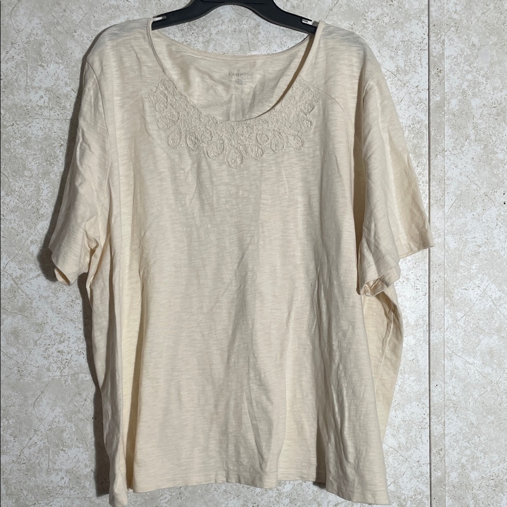 Catherines Cream Short Sleeve Round Neck with Embroidery
